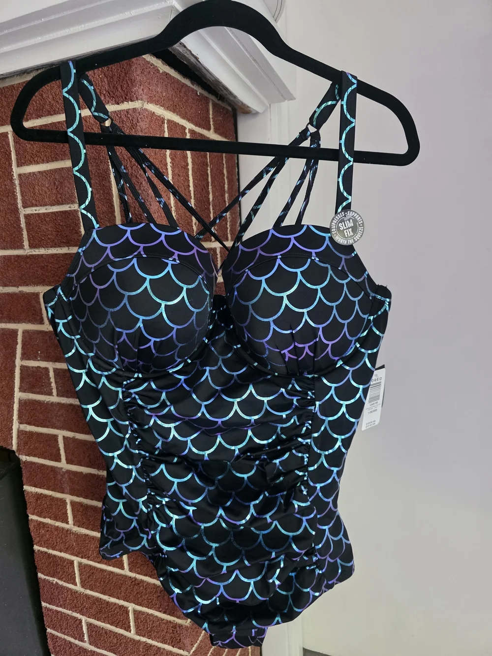 torrid Black One-Piece Swimsuit with Iridescent Blue-Purple Scale Print